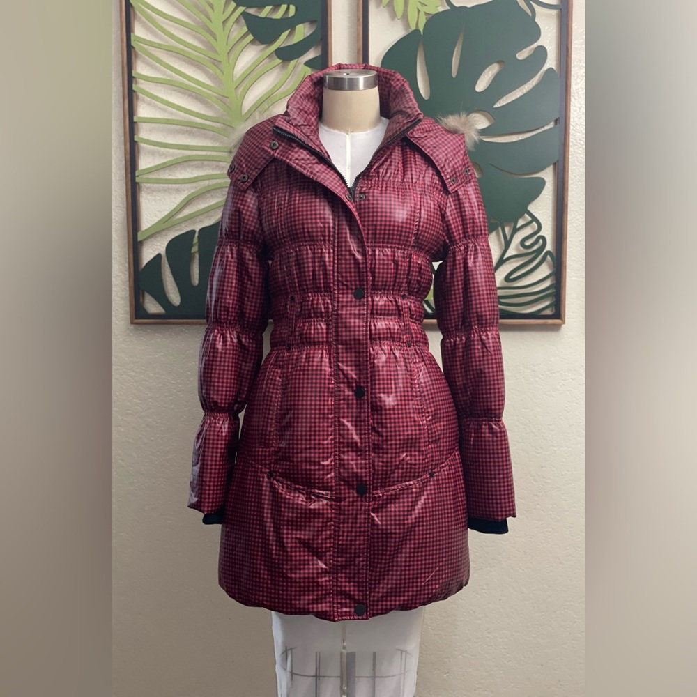 Bodyline black& pink check print puffer jacket with hood